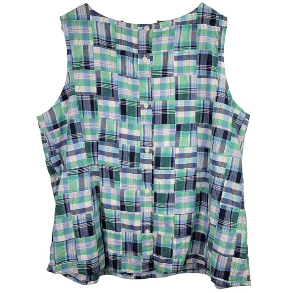 Talbots Madras Patchwork Tank Womens Plus 3X Green Plaid Side Zip Lined Cotton - Picture 3 of 8
